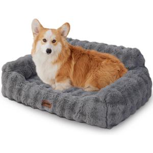 Orthopedic Cat Couch Bed for Indoor Cats, Cute Pet Sofa with Supportive Egg Foam, Fluffy Faux Fur Removable Washable Cover and Non-Slip Bottom