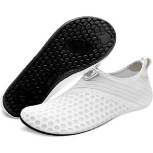 BARERUN Barefoot Quick-Dry Water Sports Shoes Aqua Socks for Swim Beach Pool Surf Yoga for Women Men (6.5-7.5 Women/5-6 Men, White Holes)