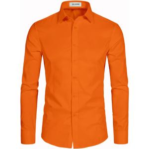 DELCARINO Men's Long Sleeve Button Up Shirts Solid Slim Fit Casual Business Formal Dress Shirt (Orange, XL)