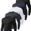 5 Pack Long Sleeve Compression Shirts for Men - Black Quick Dry Workout Base Layer Undershirt Top for Athletic Gym Running Small
