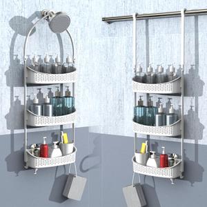 Heavy duty shower caddy hanging; 3 tiers supper large plastic shower basket over the showerhead; never rust baskets over the door, shower organizer for bathroom without tools, White