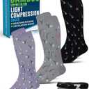 Doctor's Select Light Compression Socks for Women & Men - 3 Pairs, Knee High Comfort and Support, 8-15 mmHg Compression Socks Women, Flowers (L, Lilac, Black, Gray)