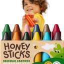 Honeysticks 100% Pure Beeswax Crayons (12 Pack) - for Baby 1+, Toddlers 1-3 | Non-Toxic Crayons for Toddlers 1-3, Safe for Baby from 1 Year Old Plus, Natural Beeswax and Food-Grade Colors, Easy Grip, Eco