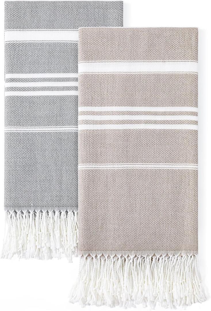 2 Packs Cotton Turkish Beach Towels Sand Free Quick Dry Oversized Bath Pool Swim Towel Large Extra Xl Big Blanket Adult Travel Essentials Cruise Accessories Must Haves Clearance Vacation Stuff (Thinner Set Beige Black)