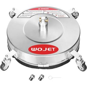 WOJET 16" Stainless Steel Pressure Washer Surface Cleaner, Professional Grade Power Washer Surface Cleaner Attachment for Concrete Driveway, Patio, Deck, Sidewalk, Fits Gas & Electric Washers 4500 PSI