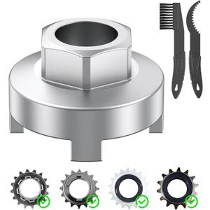 Pawfly Bike Single Speed Freewheel Removal Tool with Sprocket & Chain Cleaning Brushes, 4 Notch Sprocket Puller Tool, BMX Bicycle Freewheel Remover, One-Speed Freewheel Disassembly Tool, Silver