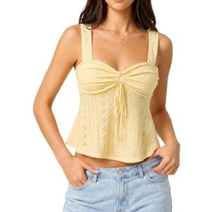 ELLEVEN Babydoll Tank Tops for Women, Sleeveless Flowy Ruffle Tie Front Casual Trendy Cute Y2k Summer Going Out Tops (Yellow)