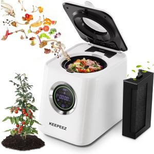 1 Gallon Electric Kitchen Composter, Smart Mill Food Recycler with Large Touch Screen, Compost Bin Indoor with 4 Sharktooth Blades, 0.5kWh Per Cycle Energy-efficient, Odorless, Low Noise,Auto-Cleaning