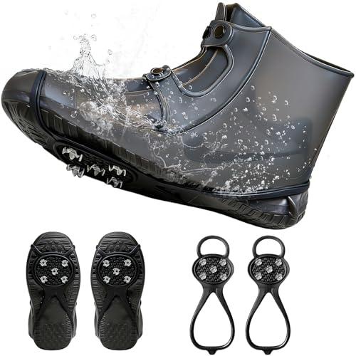 ARKFUSION ARKFUSION Waterproof Shoe Covers with Ice Grips, Reusable Snow Spikes for Shoes & Boots, Anti-Slip Traction Cleats for Rain, Snow & Mud, Universal Fit for Hiking & Winter Safety (BLACK, L)