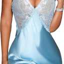 Avidlove Women Lingerie V Neck Sexy Nightwear Satin Sleepwear Lace Chemise Mini Babydoll Nightgown XXL