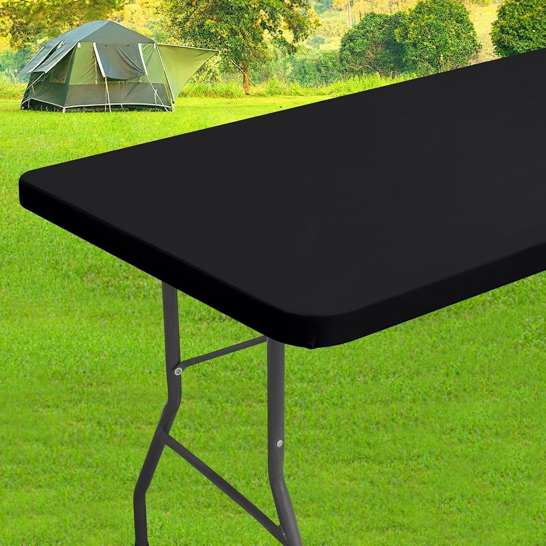 homing Spandex Elastic Tablecloth for 6 Foot Rectangle Tables, Stretch Fitted Picnic Table Cover, Washable Patio Table Cloth for Outdoor, Camping, Party (Black, 30" x 72")