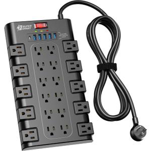 SUPERDANNY Power Strip Surge Protector, 22 AC 6 USB, 2100J, 6.5Ft,1875W/15A