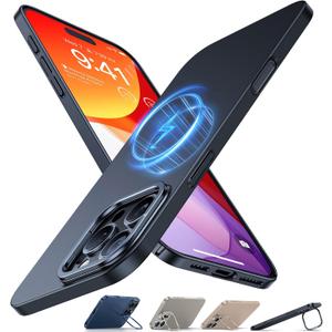 TORRAS Magnetic Slim Fit for iPhone 16 Pro Max Case with Stand, Ultra-Thin 16 Pro Max Phone Case Compatible with MagSafe, Built-in Stash Stand, Light Anti-Scratch Matte Hard PC 6.9 inch, Black