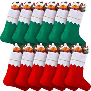 Skylety 12 Pcs Red and Green Christmas Felt Stockings Bulk Decor 14.96 x 9.84 Inches Non-woven Fabric Xmas Tree Hanging Sock Ornaments for Fireplace Family Holiday Party Decor DIY Craft Gift Stock Bag