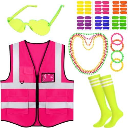 Neon Theme Football Game Costume Reflective Vest Outfit Set for Women Halloween Football Party Dress Up