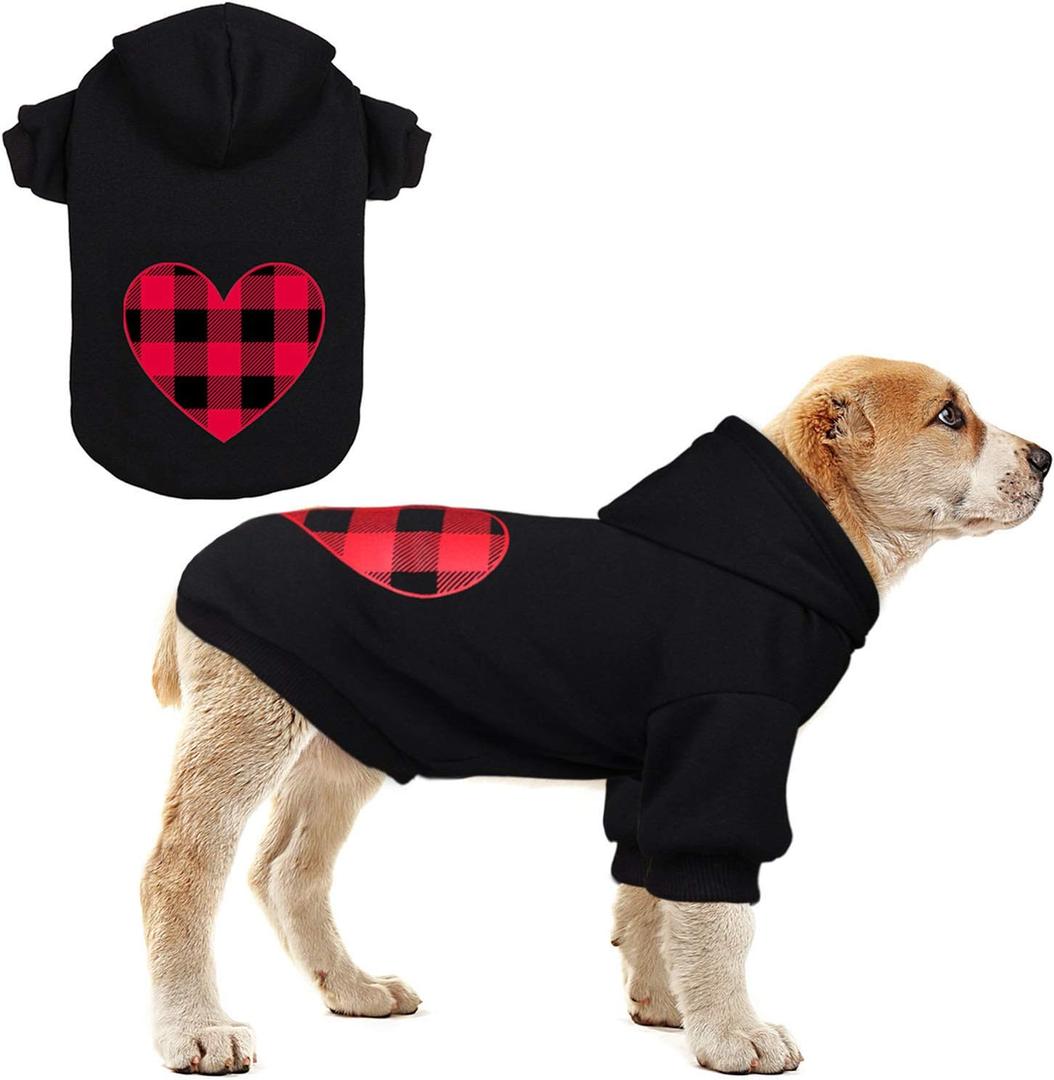Dog Hoodie Dog Sweaters for Small Dogs Pet Clothes Black Buffalo Plaid Warm and Soft Breathable Cozy (S, Heart)