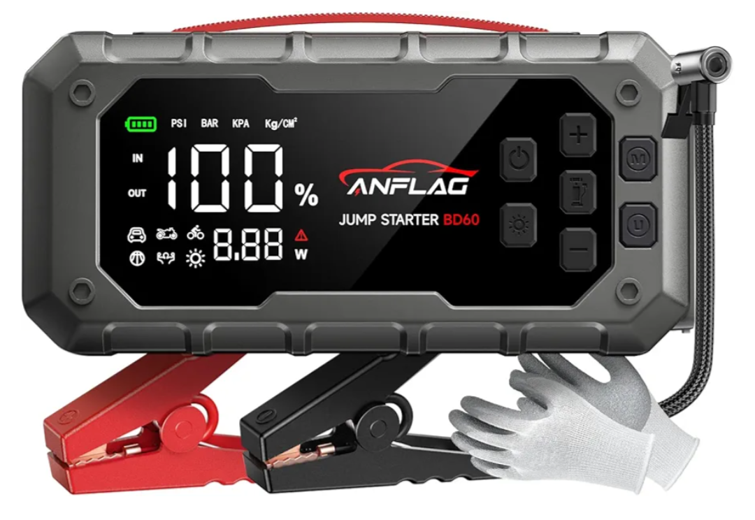 10-in-1 Car Jump Starter with Air Compressor, 8000A 160PSI Jump Starter Jump Box(All Gas/14L Diesel), PD65W Charging Battery Jumper Starter Portable Jumper Cable with 160W DC, Gloves, Lights