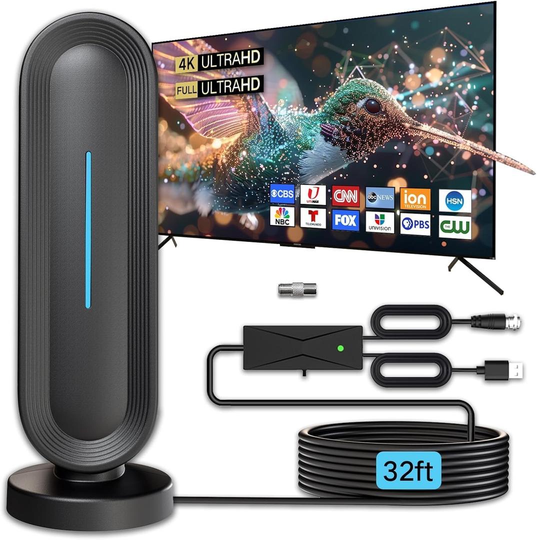 2025 Indoor Digital TV Antenna for Smart & Traditional TVs  HD Amplified HDTV Antenna with Long Range Reception, Free Local Channels, Easy Setup, Supports 4K/1080P, Ideal for Home, RV(32ft) (33ft)