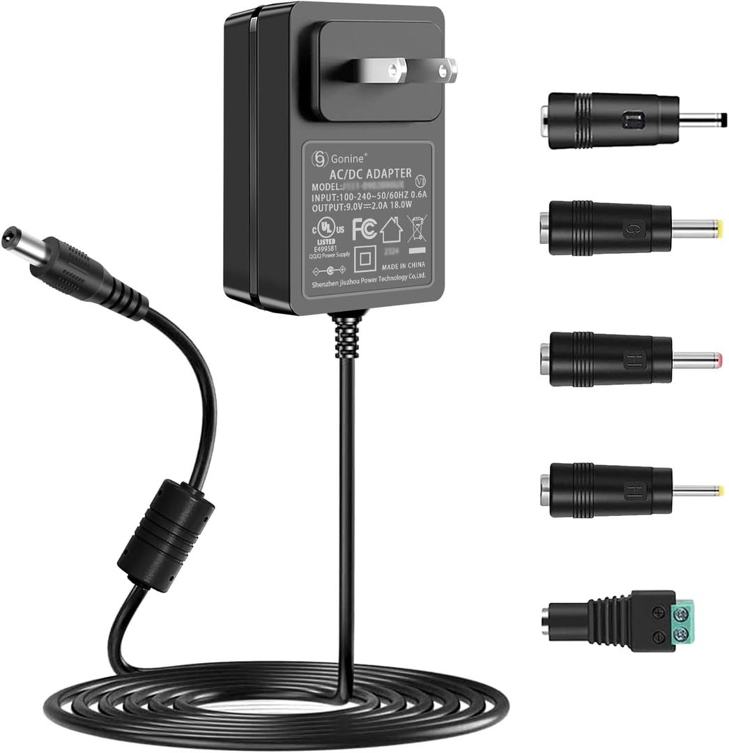 9V 2A Power Supply Adapter, UL Listed, 100V-240V AC to DC 9Volt, Compatible with 9V Devices 2A 1.5A 1A 0.5A 2000mA 1500mA 1000mA 500mA - Not for Battery Charging.