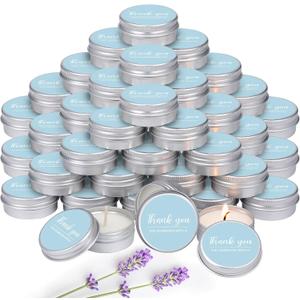 MTLEE 50 Pcs Blue Wedding Thank You Candles Gifts for Guests, Bridal Shower Baby Shower Favors, 1 oz Mini Lavender Scented Soy Wax Candles Tin Bulk for Birthday Aromatherapy Party Favors