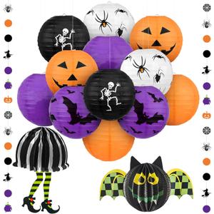 KatchOn, Halloween Hanging Paper Lanterns Set - Pack of 15 | Halloween Paper Lanterns, Halloween Honeycomb Decorations for Halloween Decorations | Halloween Garland for Halloween Party Decorations