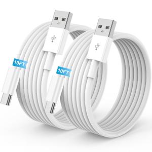 2Pack 10FT USB to USB C Fast Charging Cable for iPhone 17 16 15 Charger Cord, for Apple for iPhone 17 16 15/Pro/Pro Max/Plus Long Type C Car Carplay Cord for iPad Pro 12.9/11, Air 5th/4th Gen (White)