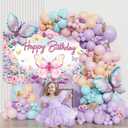 Butterfly Birthday Banner Backdrop Pink Purple Happy Birthday Girl Baby Shower Fairy Spring Party Background Butterfly Decorations 5.9 x 3.6ft