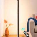 EDISHINE Floor Lamps for Living Room, Upgraded Dual-Sided Lighting, Wooden Corner Floor Lamp, LED Corner Lamp with Remote/Foot Control, 7CCT & Dimmable Standing Lamp for Bedroom, Office, Dark Walnut