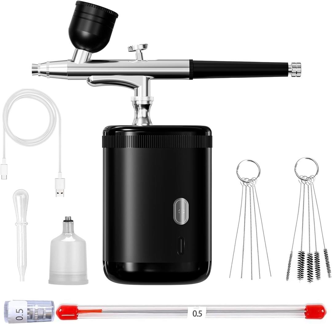 Airbrush kit: Handheld Spray Paint Gun with 0.3/0.5mm Nozzle, Rechargeable Cordless Spray Gun Sets Suitable:air Brush for Nails, Art, Color Spraying, Cake Decoration, Model Tattoos & Makeup, Black 