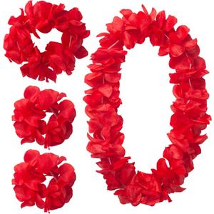 Hawaiian Party Flower Leis Luau Wreath Set, Red Hawaiian Leis for Graduation Party, Dance Party, Photo Prop in Outdoors (Red)