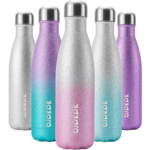 BJPKPK 17oz Insulated Water Bottles Stainless Steel,Sports Water Bottles Keep Cold for 24 Hours and Hot for 12 Hours,BPA Free,Glitter Silver Pink
