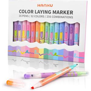Color Layering Double Sided Markers,16pcs 32Colors Dual Tip Magic Markers,Broad and Fine Tips,Color Changing washable markers,Dry-Quickly Non-Toxic Pens for Bullet Journal,Coloring books