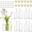 Set of 12 Glass Cylinder Vases for Centerpieces with 8 Pack Vase Filler 12 Pearl String 24 White Floating Candles for Table Centerpieces for Wedding Party Home Decor 5, 6, 8 Inch