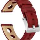 Barton Racing & Rally Horween Leather Straps with Integrated Quick Release Spring Bars - Standard Length fits Wrists 5" to 8"-18mm, 19mm, 20mm, 21mm, 22mm, 23mm & 24mm Watch Bands - Choose Strap Color & Width (Crimson Red (Rally Style))