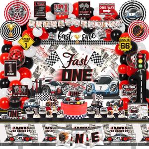 Fast One Birthday Decorations for Boys, 1st Race Car Theme Party Decor Supplies for Baby - Backdrop, Photo Banner, Tablecloth, Fast One Centerpieces, Flags, Fans Pompoms, Wall Signs Fast One Birthday Decorations for Boys, 1st Race Car Theme Party Decor Supplies for Baby - Backdrop, Photo Banner, Tablecloth, Fast One Centerpieces, Flags, Fans Pompoms, Wall Signs