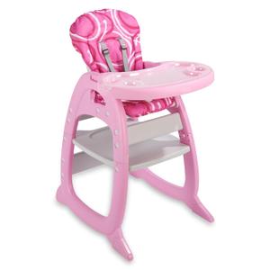 Badger Basket Envee II Convertible Baby High Chair with Infant Feeding Seat, Booster Seat, and Toddler Desk Tray and Cushion  Pink/White