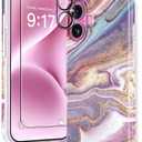 GVIEWIN Marble for iPhone 16 Case, with Screen Protector & Camera Lens Protector, [10FT Military Grade Drop Protection] Slim TPU Phone Case Cover Women for iPhone 16 6.1" 2024 (Flowing Sakura/Pink)
