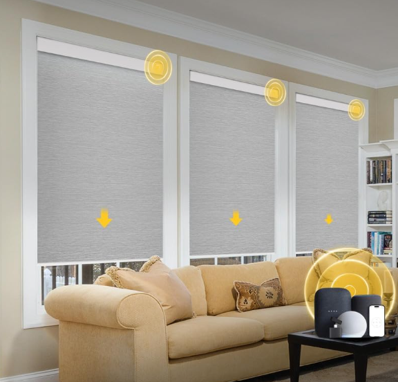 Motorized Blinds with Remote, Grasscloth Fabric Smart Blinds with Valance Cover, Cordless Automatic Roller Shades, Blackout Electric Blinds for Windows,Gray 30" W x 72" H