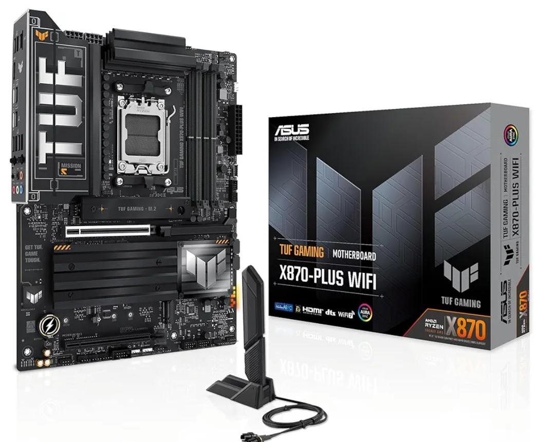 ASUS TUF Gaming X870-PLUS WiFi AMD AM5 X870 ATX Motherboard, 16+2+1, 80A SPS Power Stages, DDR5, PCIe 5.0 Ready, Four M.2 Slots, Wi-Fi 7, 2.5Gb LAN, HDMI, USB4® 40Gbps, SATA 6 Gbps, USB 20Gbps Type-C
