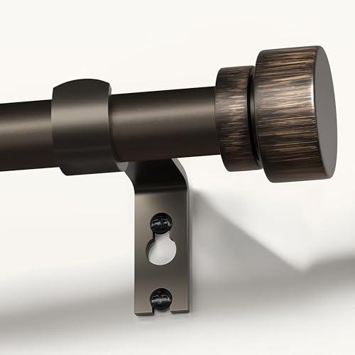 Lootkell Modern Antique Brown Bronze Curtain Rods for Windows 66 to 120 Inches Adjustable Heavy Duty 1" Diameter Window Rod with Decorative Finials for Outdoor Farmhouse Bedroom Kitchen Living Room