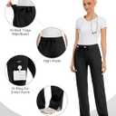 Yoga Scrub Pants Women High-Rise Straight Leg Uniform Cargo Bottom with Yoga Waistband,5 Pockets & 4-Way Stretch (Black, XXL)