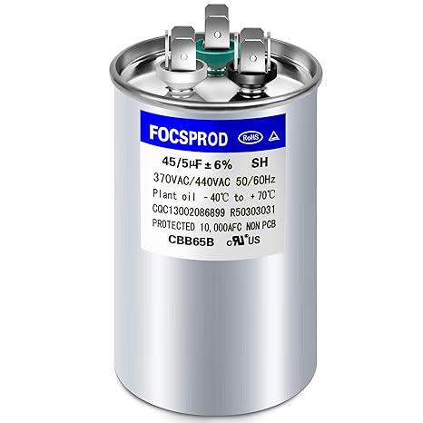 FOCSPROD 45+5Uf 45/5Mfd ±6% 370V/440V Cbb65 Capacitor AC, Double Run Round Capacitor Replacement, 45 5 Uf 440 Volts Hvac Capacitor for AC Unit Fan Motor Starter