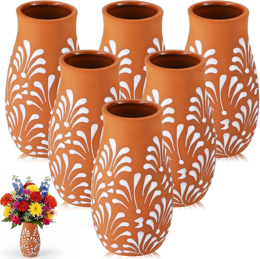 6 Pcs Cantaritos De Barro Mexicanos Mexican Terracotta Vases Floreros Jarritos De Barro Mexicanos Talavera Handpainted Clay Vase Tequila Margaritas Glasses for Table Fiesta Centerpieces