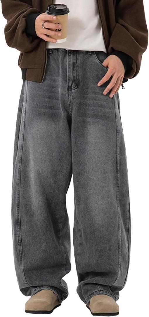 Mens Baggy Jeans Y2k Wide Leg Loose Fit Jeans Streetwear Denim Washed Hip Hop Pants (M)
