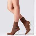 Shoe'N Tale Women's Knit Sock Ankle Boots Pointed Toe Clear Mid Heel Slip-on Stretch Booties Shoes (9)