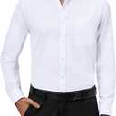 Alimens & Gentle Mens Dress Shirts 4-Way Stretch Long Sleeve Collared Casual Solid Wedding Dating Button Down Shirt (Small, White)