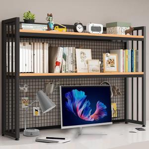 HUATOL 2-Tier Desktop Hutch Bookshelf Metal Desk Shelf, Storage Display Shelf for Computer Desk, Multifunctional Freestanding Storage Rack Display Shelf for Office, Home Decor (37.4 * 35.9 * 9.44 in)