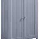 Yaheetech Bathroom Floor Cabinet, Modern Storage Freestanding Organizer Cabinet with Adjustable Shelves & Double Doors, 3-Tier Home Living Room Furniture, Gray