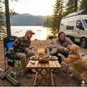 EMERIT Oversized Padded Camping Chair, 350LB Heavy Duty Quad Fold Chair with Arms, Collapsible Outdoor Chairs with Lumbar Back & Cup Holder