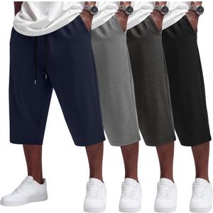 Neer 4 Pack Mens Carpi Shorts Big and Tall Below Knee Casual 3/4 Pants Loose Fit Drawstring Jogger Shorts with Pockets (XXL)